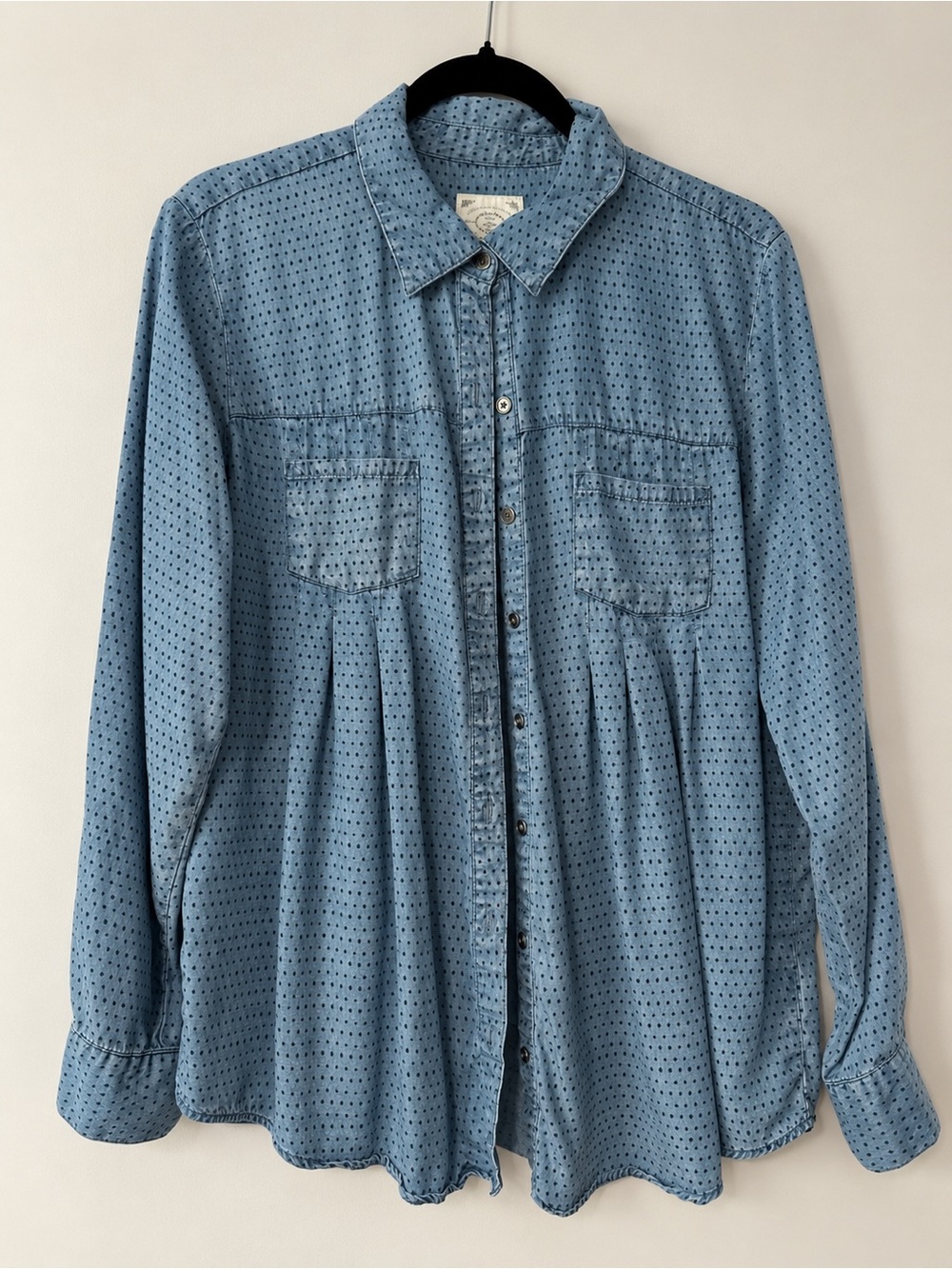 Blue Chambray Polka Dot Button Down Shirt Relaxed Fit